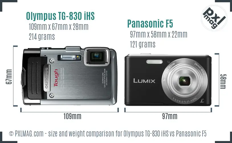 Olympus TG-830 iHS vs Panasonic F5 size comparison