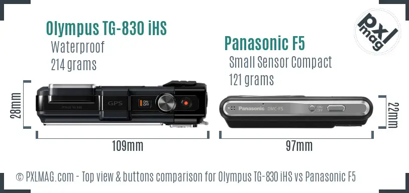 Olympus TG-830 iHS vs Panasonic F5 top view buttons comparison