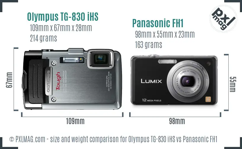 Olympus TG-830 iHS vs Panasonic FH1 size comparison