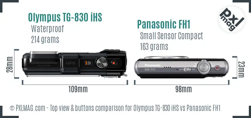 Olympus TG-830 iHS vs Panasonic FH1 top view buttons comparison