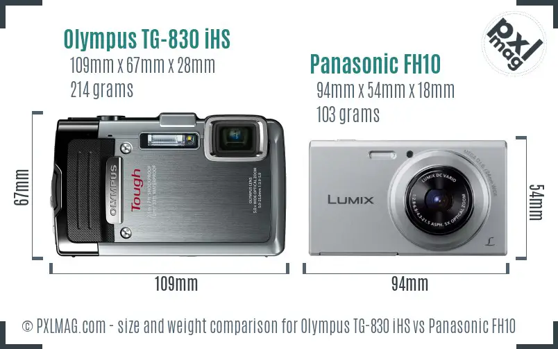 Olympus TG-830 iHS vs Panasonic FH10 size comparison