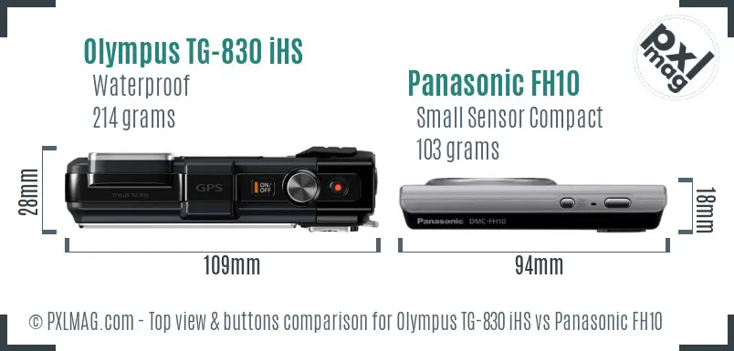 Olympus TG-830 iHS vs Panasonic FH10 top view buttons comparison