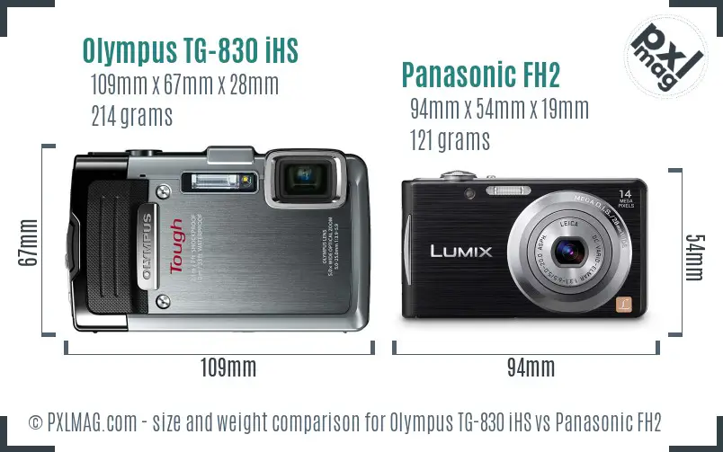 Olympus TG-830 iHS vs Panasonic FH2 size comparison