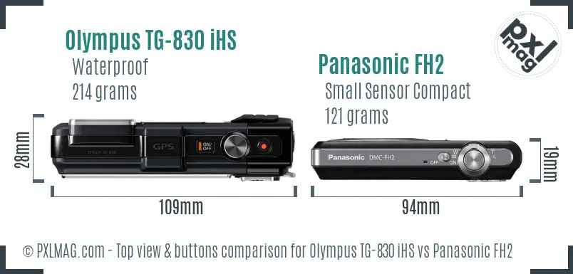 Olympus TG-830 iHS vs Panasonic FH2 top view buttons comparison