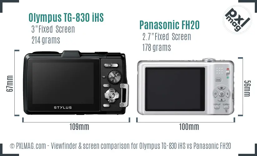 Olympus TG-830 iHS vs Panasonic FH20 Screen and Viewfinder comparison