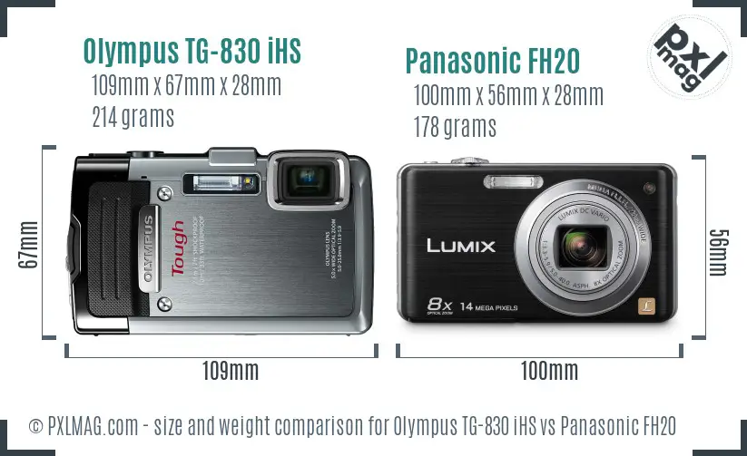 Olympus TG-830 iHS vs Panasonic FH20 size comparison