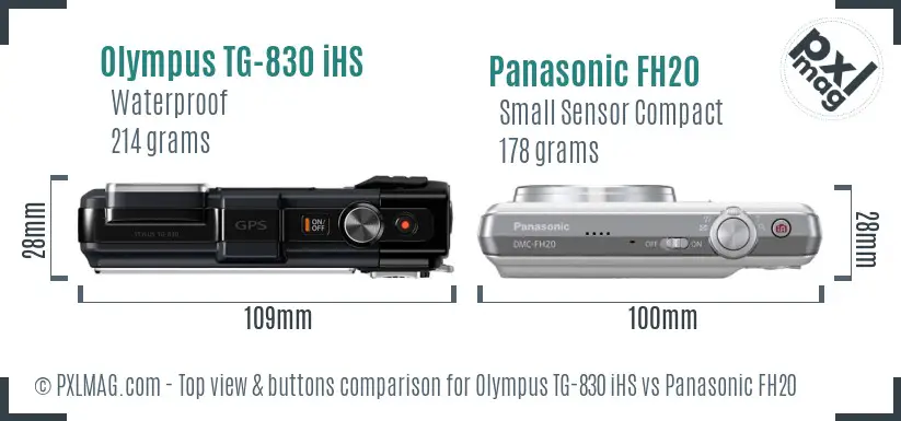 Olympus TG-830 iHS vs Panasonic FH20 top view buttons comparison