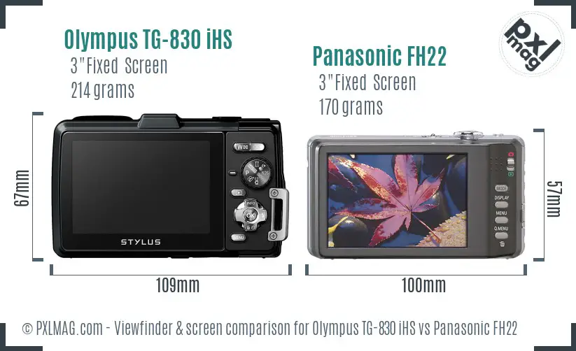 Olympus TG-830 iHS vs Panasonic FH22 Screen and Viewfinder comparison