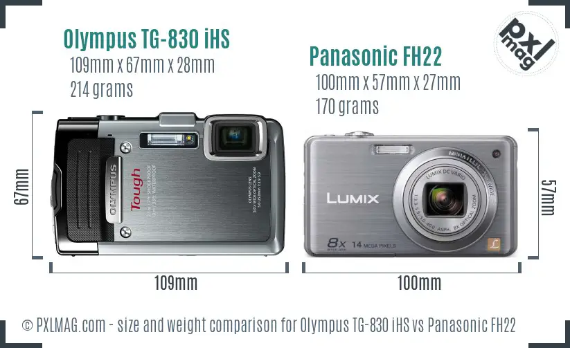 Olympus TG-830 iHS vs Panasonic FH22 size comparison