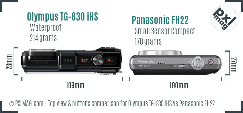 Olympus TG-830 iHS vs Panasonic FH22 top view buttons comparison