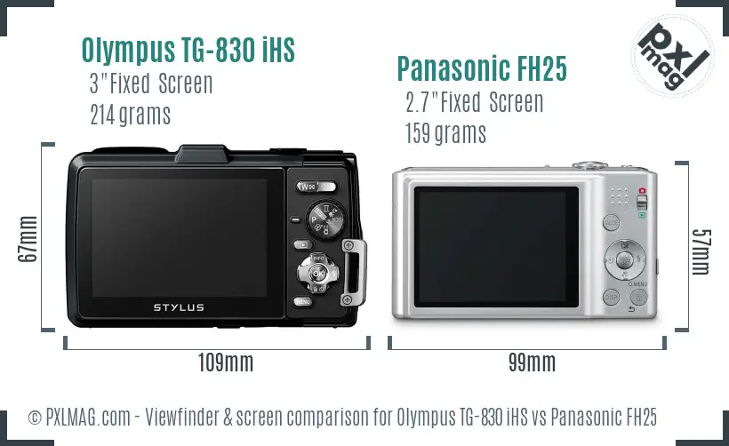 Olympus TG-830 iHS vs Panasonic FH25 Screen and Viewfinder comparison