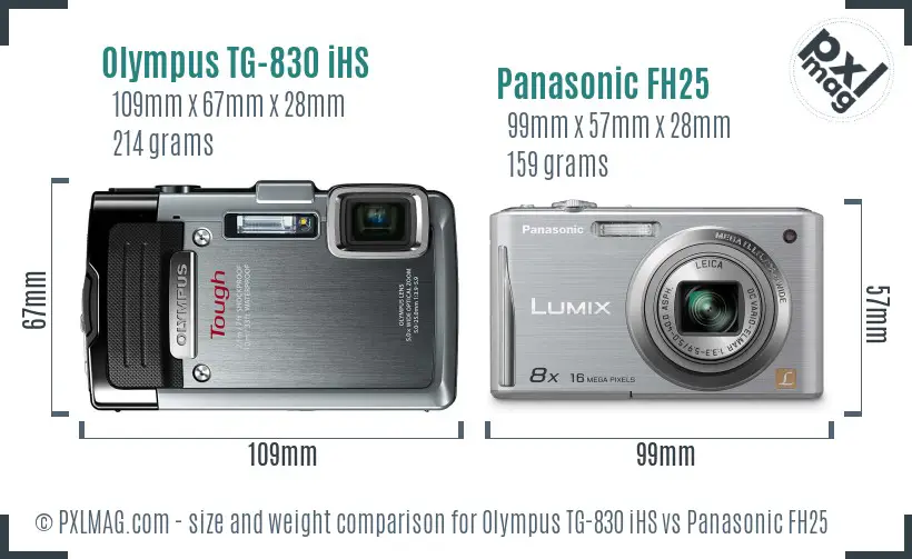 Olympus TG-830 iHS vs Panasonic FH25 size comparison