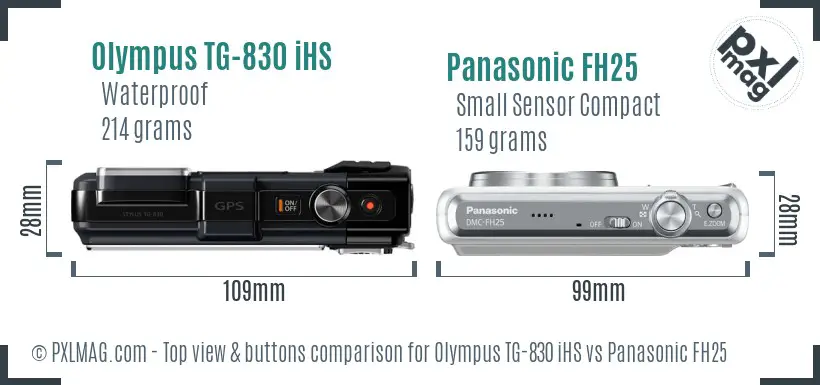 Olympus TG-830 iHS vs Panasonic FH25 top view buttons comparison