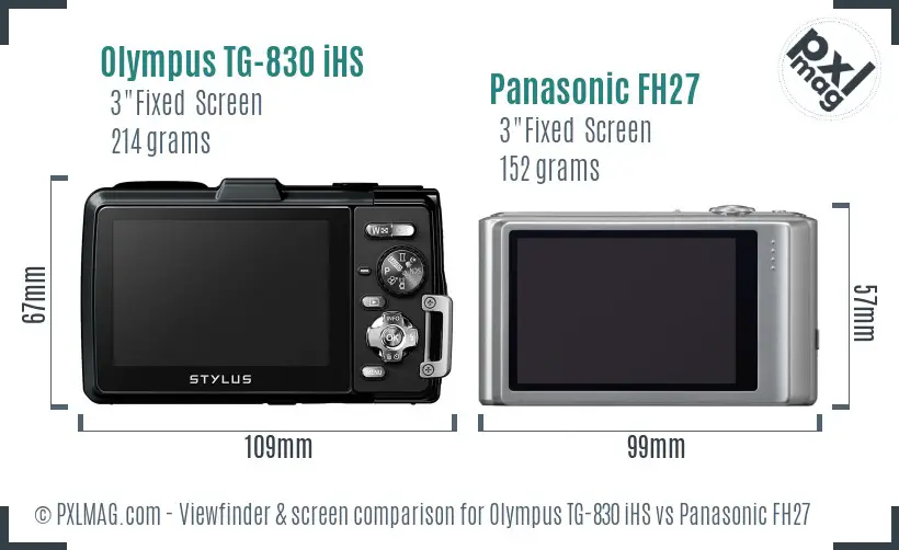 Olympus TG-830 iHS vs Panasonic FH27 Screen and Viewfinder comparison