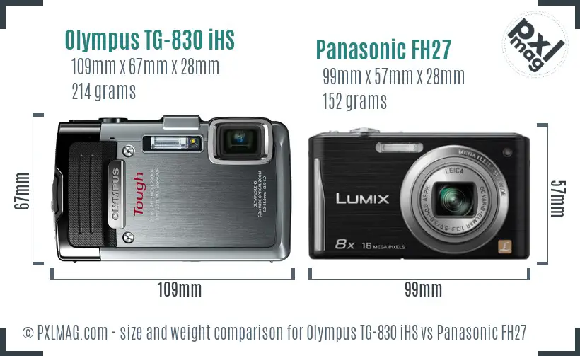 Olympus TG-830 iHS vs Panasonic FH27 size comparison