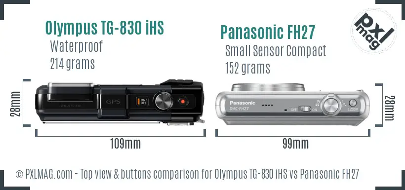Olympus TG-830 iHS vs Panasonic FH27 top view buttons comparison