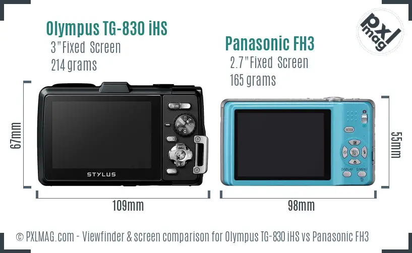Olympus TG-830 iHS vs Panasonic FH3 Screen and Viewfinder comparison