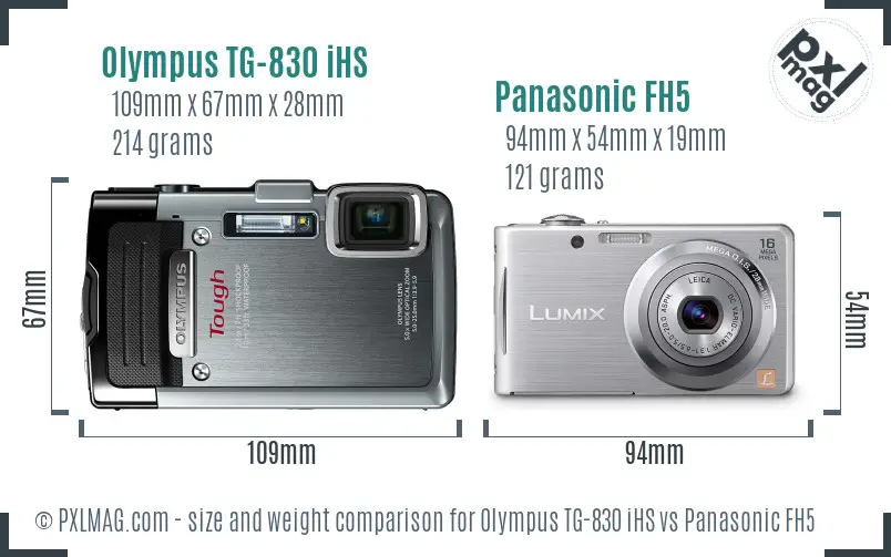 Olympus TG-830 iHS vs Panasonic FH5 size comparison