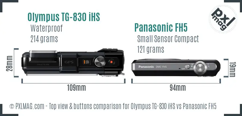 Olympus TG-830 iHS vs Panasonic FH5 top view buttons comparison