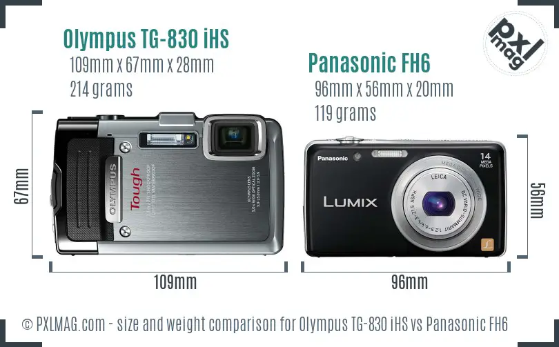 Olympus TG-830 iHS vs Panasonic FH6 size comparison