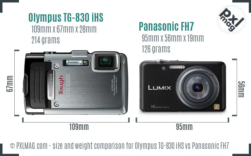 Olympus TG-830 iHS vs Panasonic FH7 size comparison
