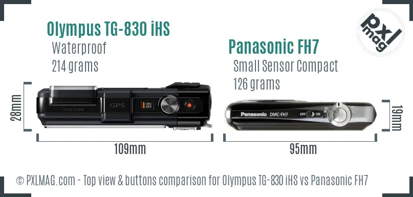 Olympus TG-830 iHS vs Panasonic FH7 top view buttons comparison
