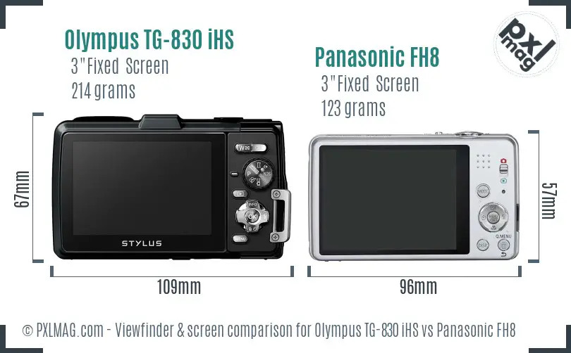 Olympus TG-830 iHS vs Panasonic FH8 Screen and Viewfinder comparison