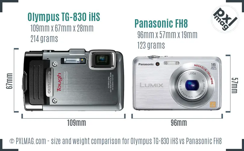 Olympus TG-830 iHS vs Panasonic FH8 size comparison