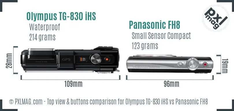 Olympus TG-830 iHS vs Panasonic FH8 top view buttons comparison