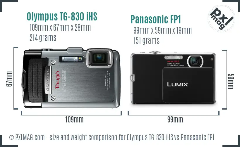Olympus TG-830 iHS vs Panasonic FP1 size comparison