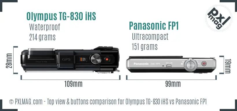 Olympus TG-830 iHS vs Panasonic FP1 top view buttons comparison