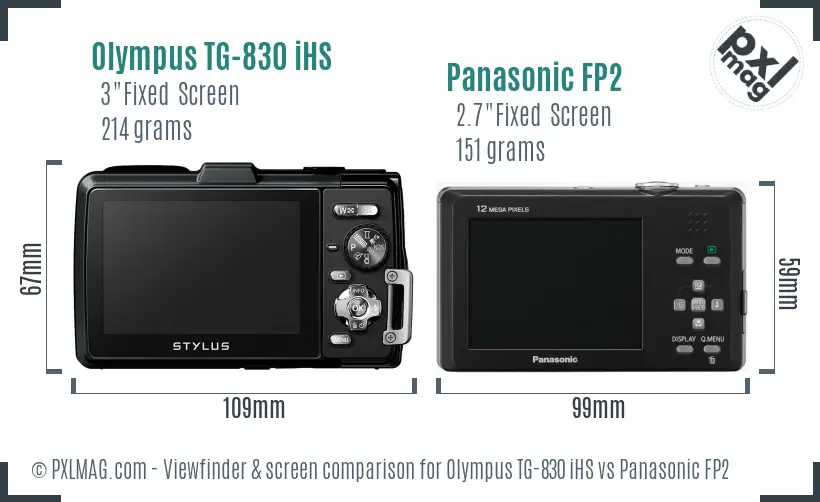 Olympus TG-830 iHS vs Panasonic FP2 Screen and Viewfinder comparison
