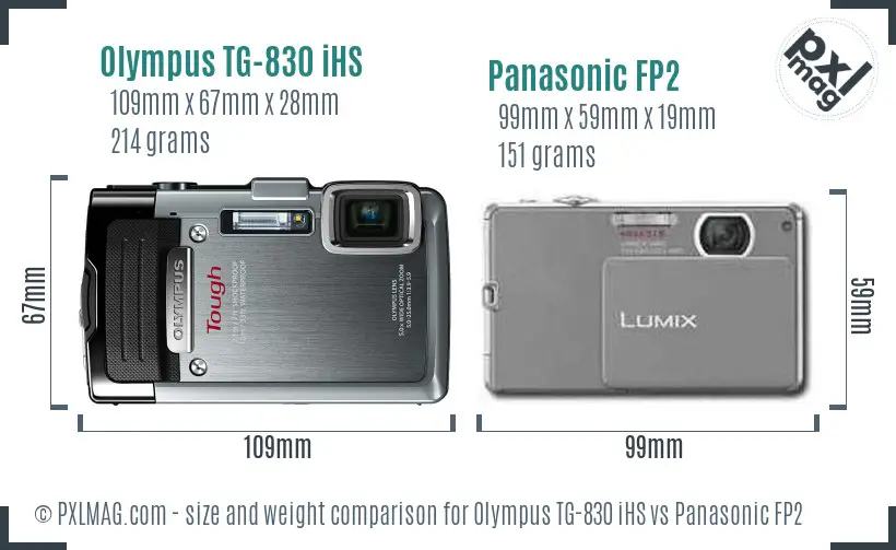 Olympus TG-830 iHS vs Panasonic FP2 size comparison