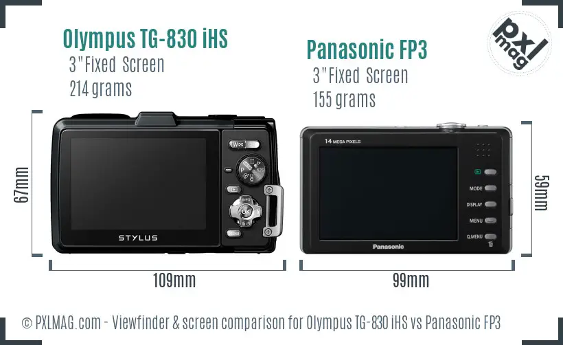Olympus TG-830 iHS vs Panasonic FP3 Screen and Viewfinder comparison