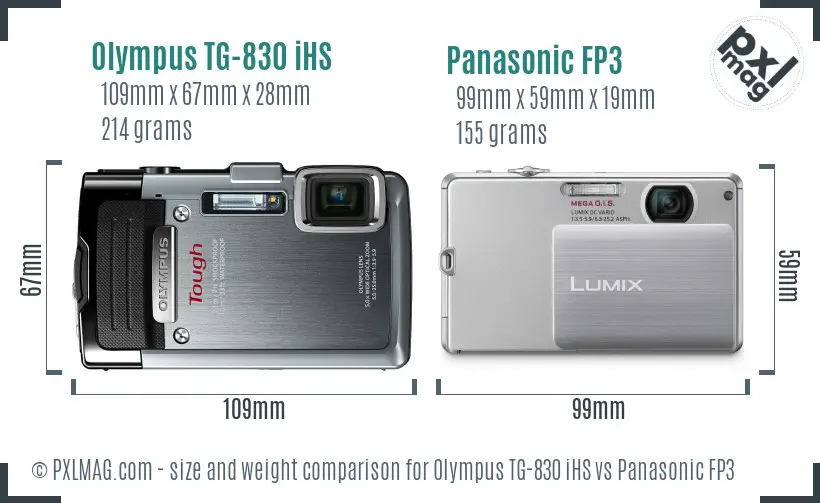 Olympus TG-830 iHS vs Panasonic FP3 size comparison