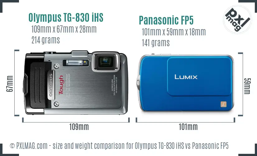 Olympus TG-830 iHS vs Panasonic FP5 size comparison