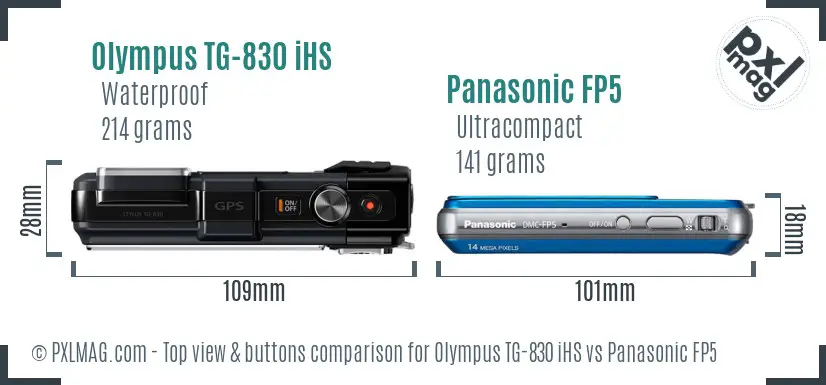 Olympus TG-830 iHS vs Panasonic FP5 top view buttons comparison