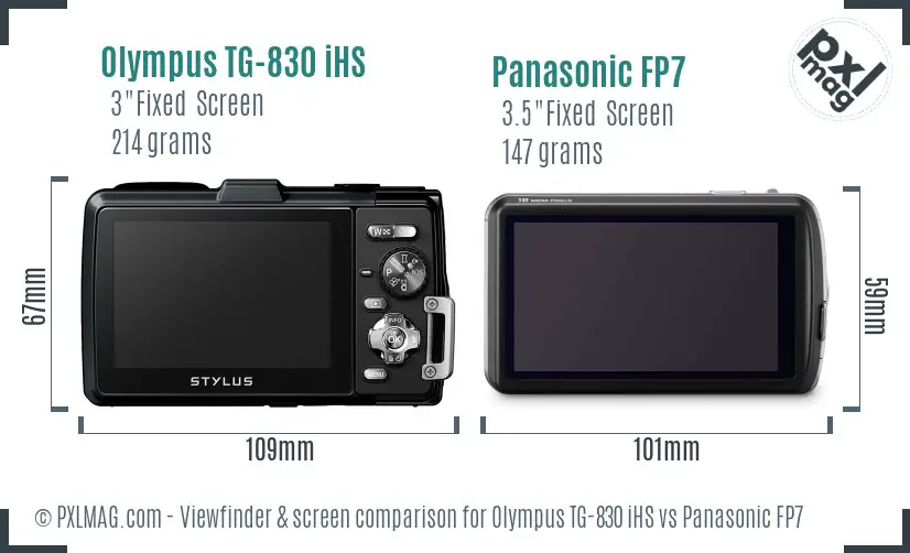 Olympus TG-830 iHS vs Panasonic FP7 Screen and Viewfinder comparison