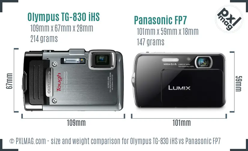 Olympus TG-830 iHS vs Panasonic FP7 size comparison