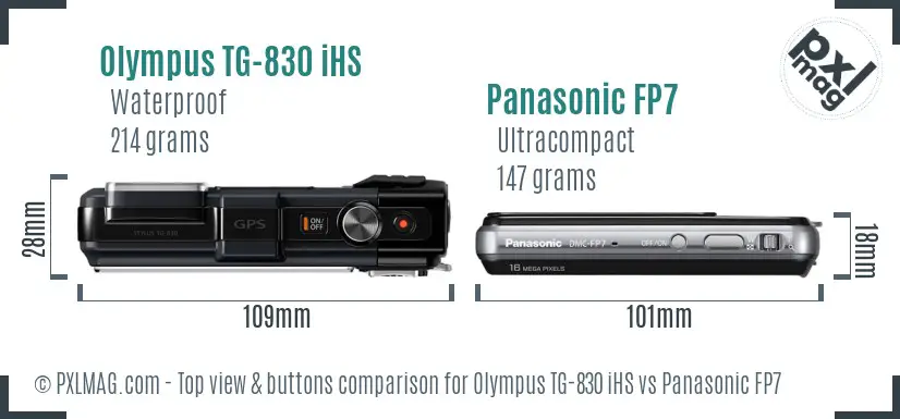 Olympus TG-830 iHS vs Panasonic FP7 top view buttons comparison