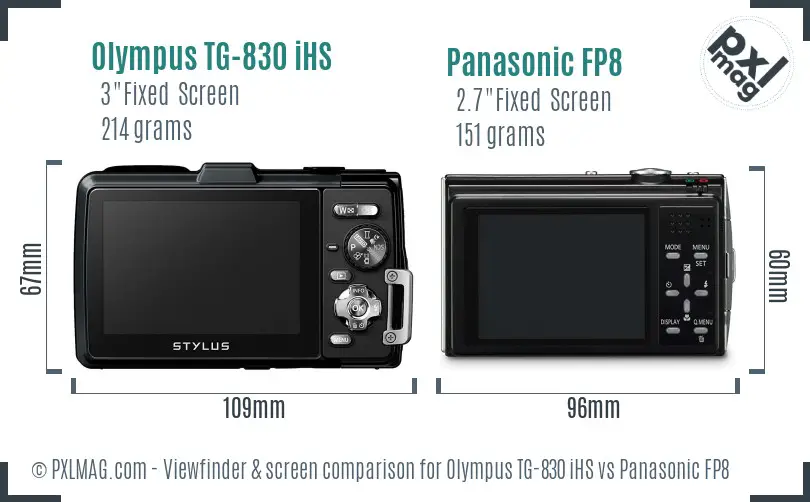 Olympus TG-830 iHS vs Panasonic FP8 Screen and Viewfinder comparison