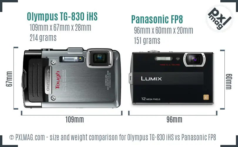 Olympus TG-830 iHS vs Panasonic FP8 size comparison