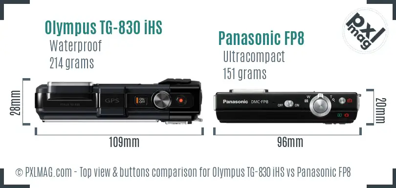 Olympus TG-830 iHS vs Panasonic FP8 top view buttons comparison