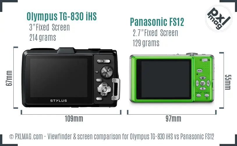 Olympus TG-830 iHS vs Panasonic FS12 Screen and Viewfinder comparison