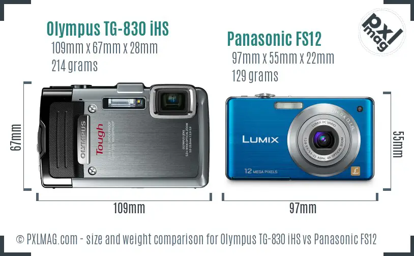 Olympus TG-830 iHS vs Panasonic FS12 size comparison