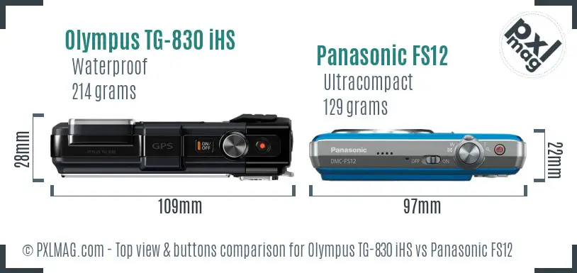 Olympus TG-830 iHS vs Panasonic FS12 top view buttons comparison
