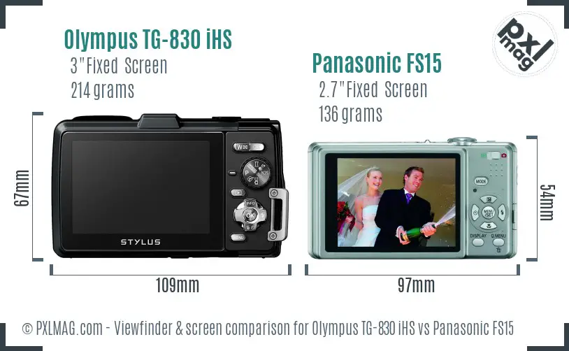 Olympus TG-830 iHS vs Panasonic FS15 Screen and Viewfinder comparison