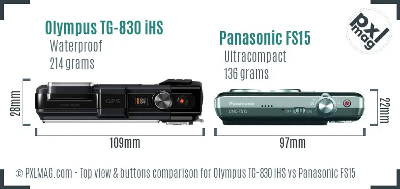 Olympus TG-830 iHS vs Panasonic FS15 top view buttons comparison
