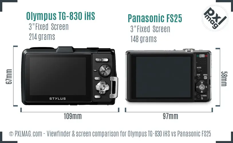 Olympus TG-830 iHS vs Panasonic FS25 Screen and Viewfinder comparison