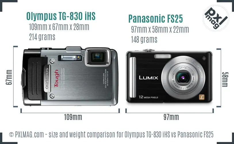 Olympus TG-830 iHS vs Panasonic FS25 size comparison